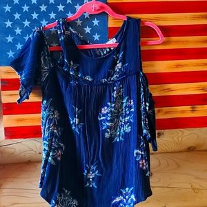 Navy Cold Shoulder Top
